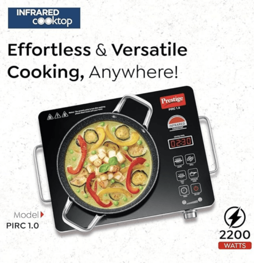 Prestige Infrared Cooktop PIRC 1.0 | 2200W, Stainless Steel & Ceramic | Adjustable Temperature Control | Cool Touch Handle | 1-Year Warranty | Black - Image 3